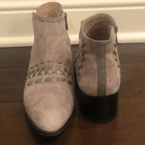 Grey Donald J Pliner booties with woven details